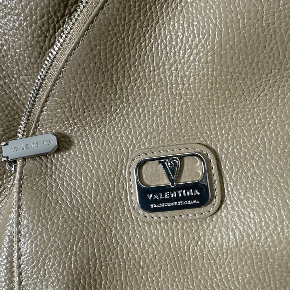 Valentina Italian Bag Sling Backpack Shoulder Pebble Leather Taupe